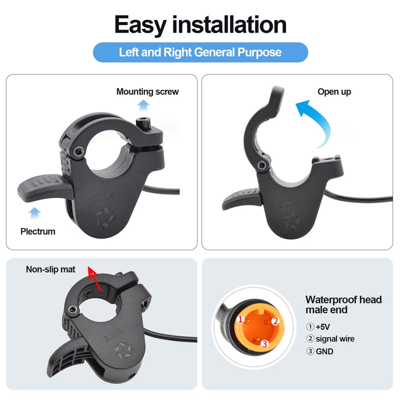 Electric Throttle 300X Thumb Throttle for 7/8inch 22mm Left and Right Handlebars 12v 24v 36v 48v 60v 72v Electric E-Bikes (M8 Waterproof Plug)