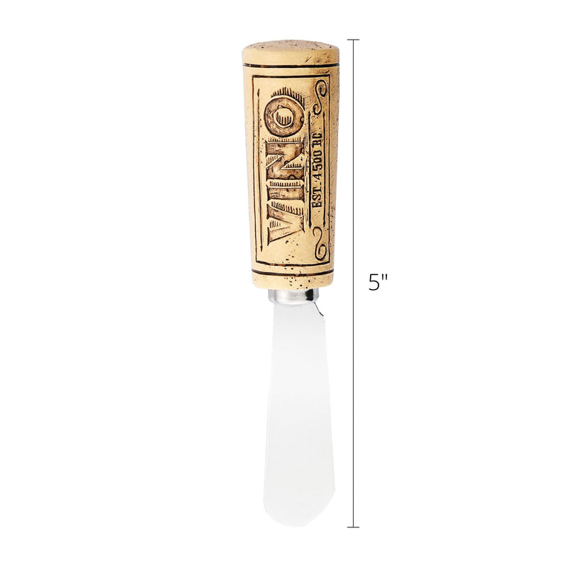 UPware Vino Wine Cork Cheese Spreaders, Hand-Painted Resin Handles with Stainless Steel Blades for Spreading Cream Cheese, Butter, and Jam, Assorted Designs, Set of 4