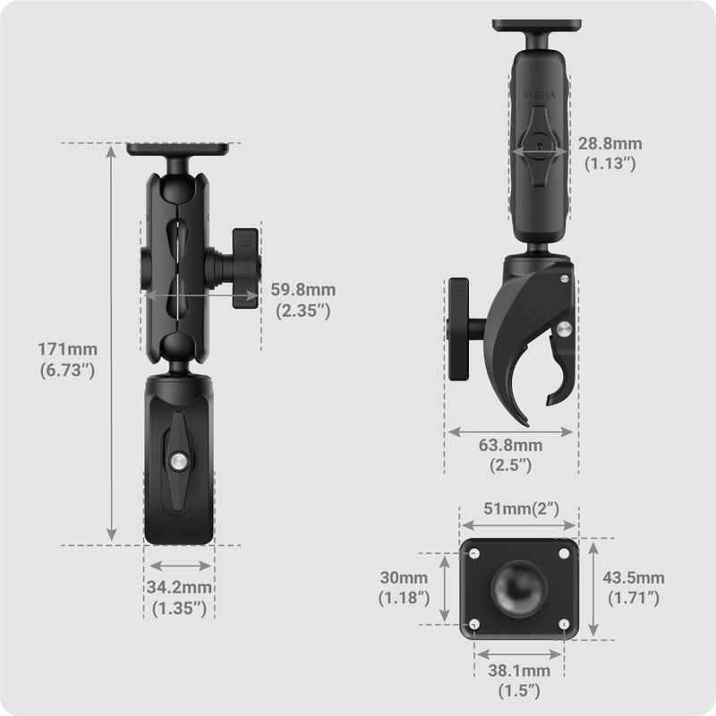 TUSITA Motorcycle ATV/UTV Mount Compatible with Garmin Montana, Zumo XT - Claw Clamp Base,Medium Arm Medium Arm
