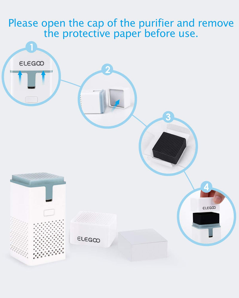 ELEGOO 2PCS Mini Air Purifier with Activated Carbon Filter and Universal Adaptor for LCD/DLP/MSLA Resin 3D Printer Rechargeable
