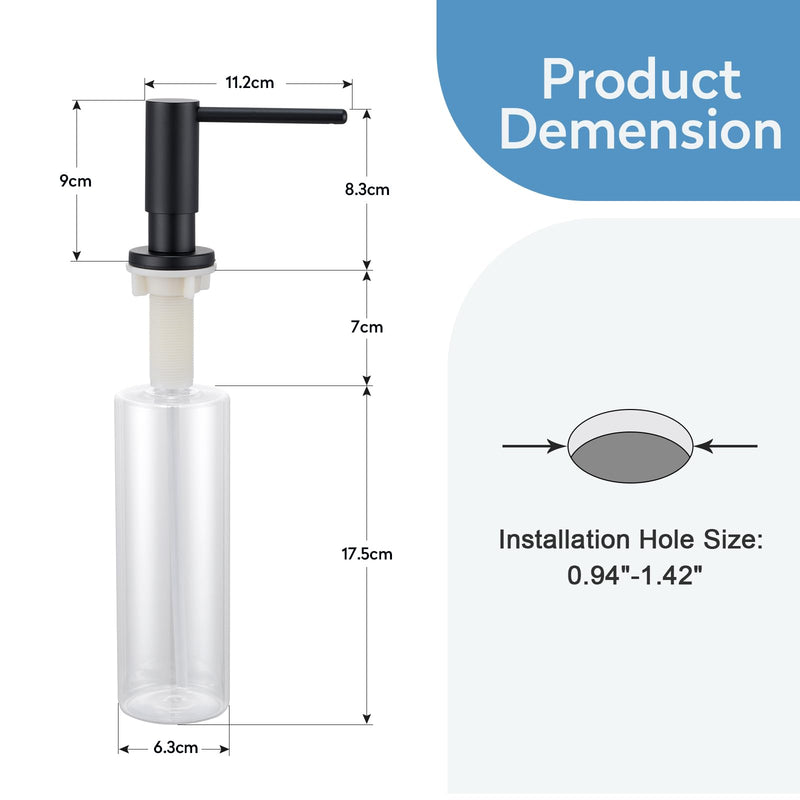 Kitchen Sink Soap Dispenser with 17 OZ Bottle and 40" Extension Tube Kit, Stainless Steel Built-in Soap Dispenser for Kitchen Sink or Countertop, in or Under Sink Installation, Matte Black