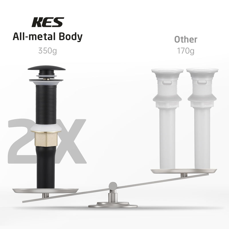 KES Black Pop Up Drain Stopper for Bathroom Sink, Sink Drain with Hair Catcher Without Overflow, 2 Pack, Matte Black, All Metal Rustproof 304 Stainless Steel, S2013D-BK-P2 for NO overflow sink,2-pack