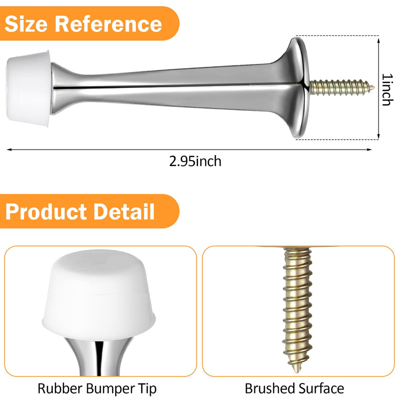 Chumia 24 Pack Heavy Duty Solid Rigid Door Stop, 3'' Door Stoppers with Matte Soft Rubber Tip Wall Mount for Protect Wall Bottom(Silver) Silver