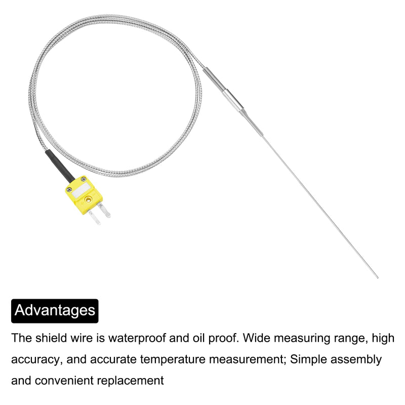 MECCANIXITY K Type Thermocouple with Plug, Meter Temperature Sensor Probe -50 to 1100°C(-58 to 2012°F) Stainless Steel, 0.5x150mm 3.3ft Wire