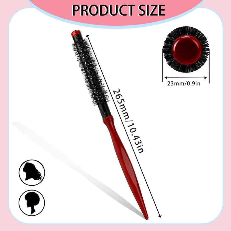  [AUSTRALIA] - Mini Quiff Roller Brush for Blow Drying and Curling 1/2 Inch Portable Travel Brush with Wooden Handle and Nylon Bristles for Short, Fine Hair Red