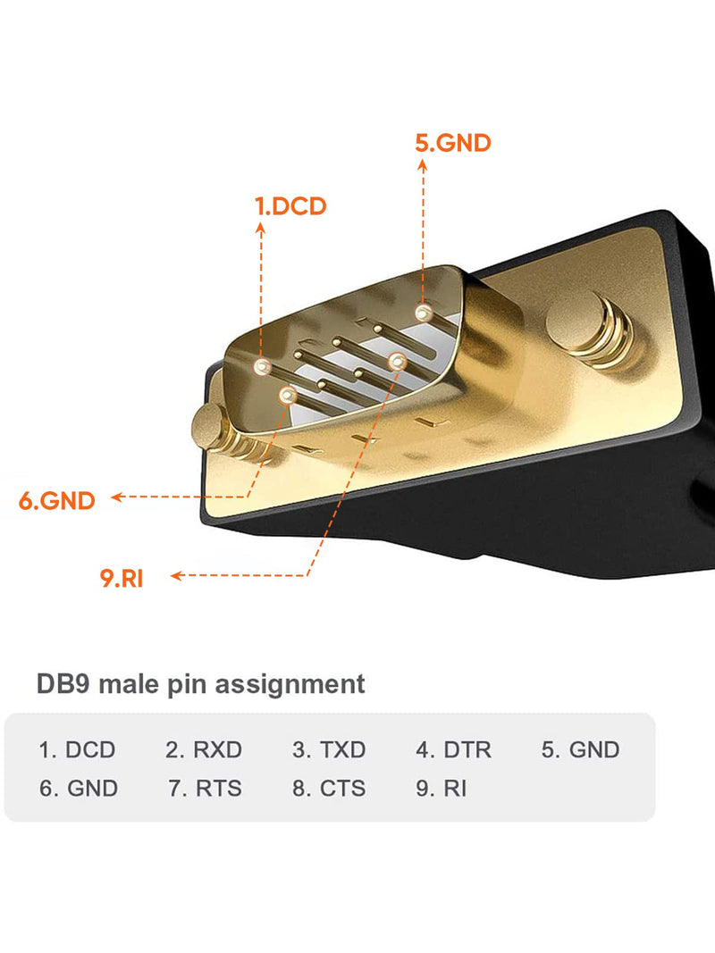 CableCreation USB to RS232 Male Adapter with PL2303 Chipset, USB to DB9 Serial Converter for Windows 11, 10, 8.1, 8, 7, Linux and Mac OS,Black PL2303 Chip-Male