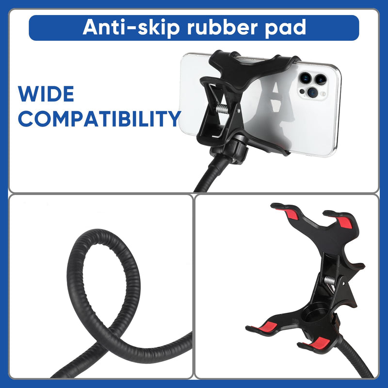 Gooseneck Phone Holder for Bed,Clip On Phone Holder for Desk,Lazy Bracket 360 Flexible Long Arm Cell Phone Stand with Clamp for iPhone 17 Pro Max 16 15 14 13 X SE Series,for All 4-7" Cellphone