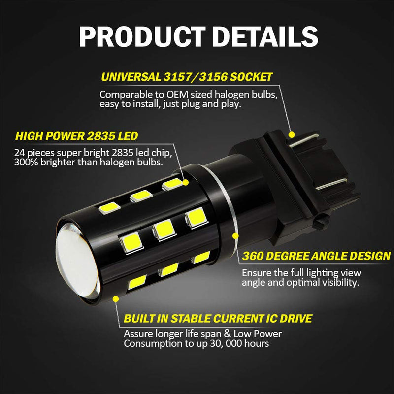 3157 3156 3057 3157A 4057 4157 LED Bulb White, Super Bright 1200 Lumens 24-SMD LED Replacement Lamp for Car Backup Reverse Brake Tail Turn Signal Daytime Running Parking Lights (Pack of 8) Xenon White