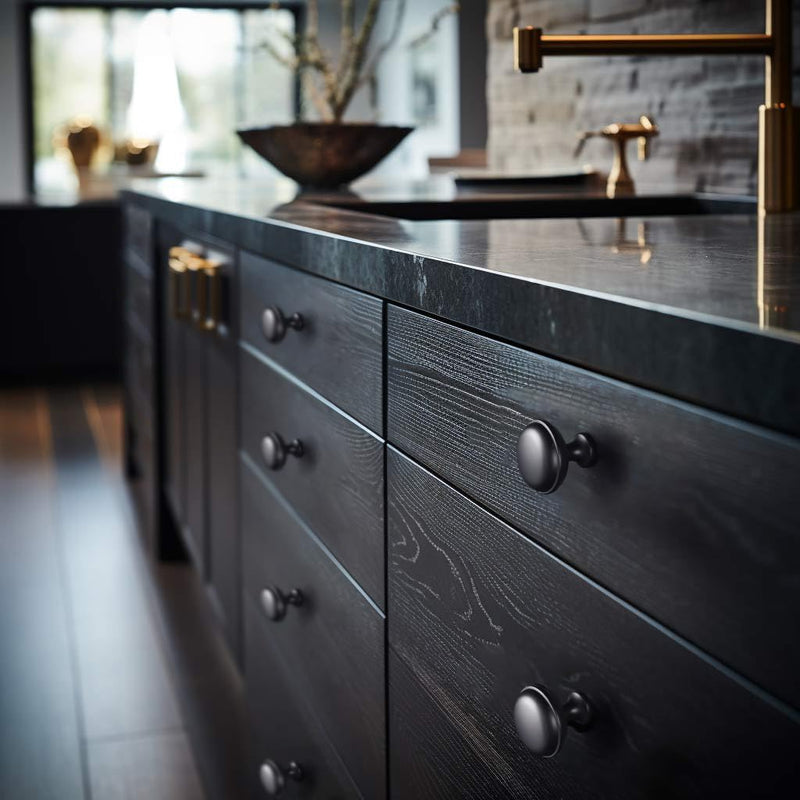 Goo-Ki 6pack Cabinet Knobs Matte Black Drawer Knobs Zinc Alloy Kitchen Hardware - Modern Black Single Hole/Screw Bar Cabinet Pulls Drawer Handles 6