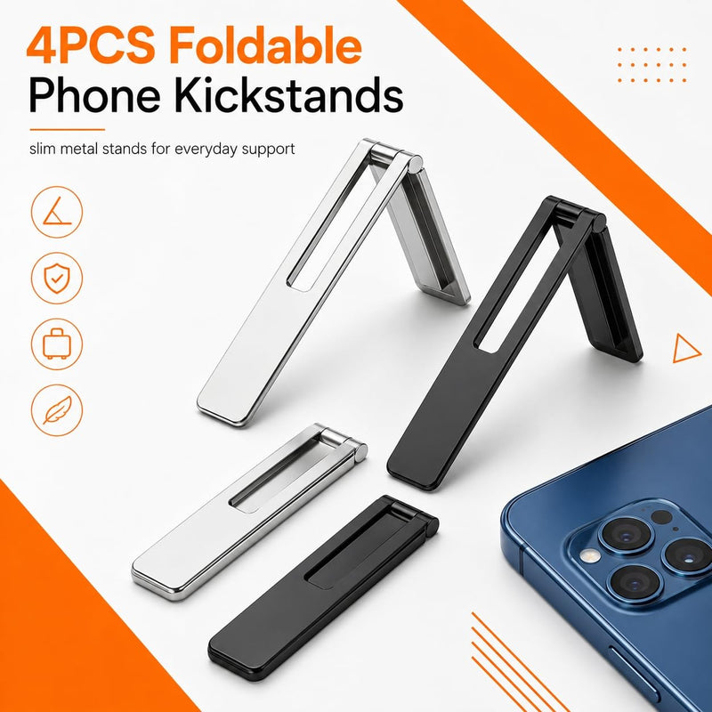 4 Pack Adjustable Phone Kickstand Attachment For Iphone 16/Plus/Pro/ProMAX | Vertical And Horizontal Aluminum Kickstand For Phone,Phone Kickstand for Iphone 15/14/13/12 Samsung Series(Black,White)