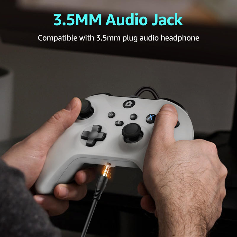 Kamylorus Wired Controller for X-BOX/PC, Hall Effect Joysticks&Triggers Gamepad with Turbo, 3.5mm Headphone Jack/Dual Vibration, Compatible with X-BOX One/S/X, X-BOX Series S/X, PC, IOS, Android Platforms(White, 7.2ft) White
