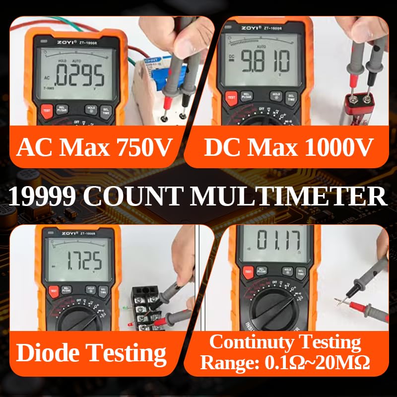 ZOYI ZT-1000R 2 in 1 Megohmmeter Multimeter, Max 1000V with DAR & PI, Insulation Resistance up to 20GΩ, 19999 Counts, AC/DC Diodes Ohm, TRMS, Auto-Ranging, Frequency and Temperature