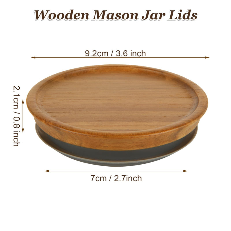 12 Pack Wide Mouth Mason Jar Lids, Acacia Wooden Storage Canning Lids with Airtight Silicone Seal, Reusable Wooden Storage Lid for Ball/Mason/Kerr Jars