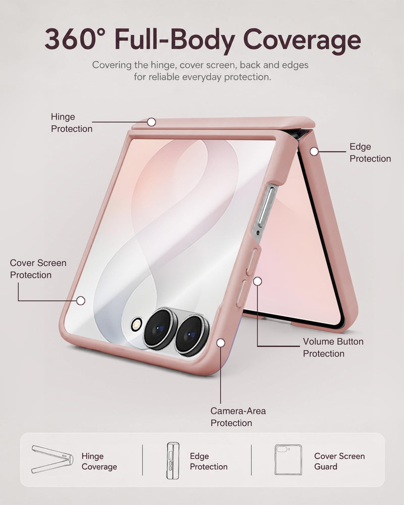 STORMTAL for Samsung Galaxy Z Flip 8 Case, Hinge Protection, Built-in Screen Protector, Wireless Charging, Shockproof, Slim Rugged Phone Protective Case for Galaxy Z Flip 8 Pink