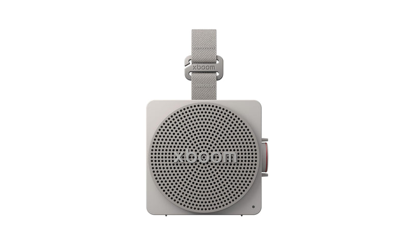 LG xboom Mini by will.i.am Portable Outdoor Bluetooth Speaker, up to 10 Hours, IP67 Dust and Water Resistant, Adjustable Hanging Strap, Warm Grey
