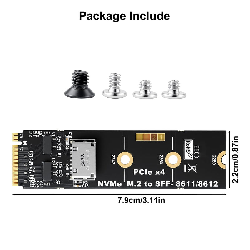 RGEEK M.2 NVME to OCuLink SFF-8612 Adapter, PCIe 5.0 x4 128Gbps to OCuLink | SFF-8611 4i Host Adapter with ReDriver, for eGPU GPU External Graphics Cards and M.2 NGFF SSD 2280 2260 2242