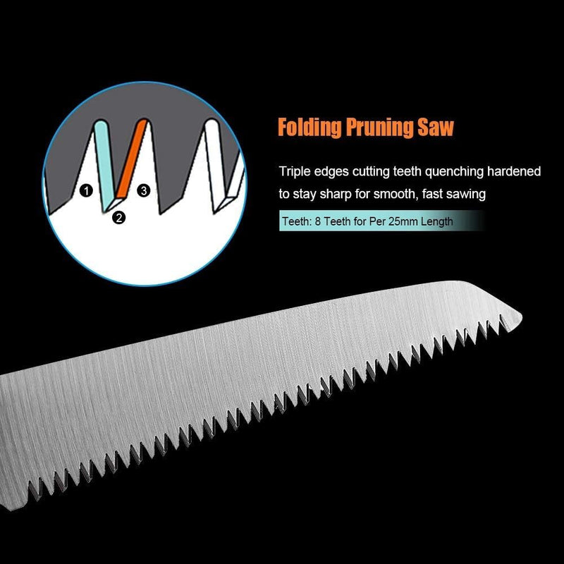 Folding Saw, 8" Branch Handsaws for Wood Cutting, Camping & Tree Pruning, Premium SK-5 Steel with Multi-Level Hardened Teeth, Outdoor Portable foldable survival/camp/bushcraft saw