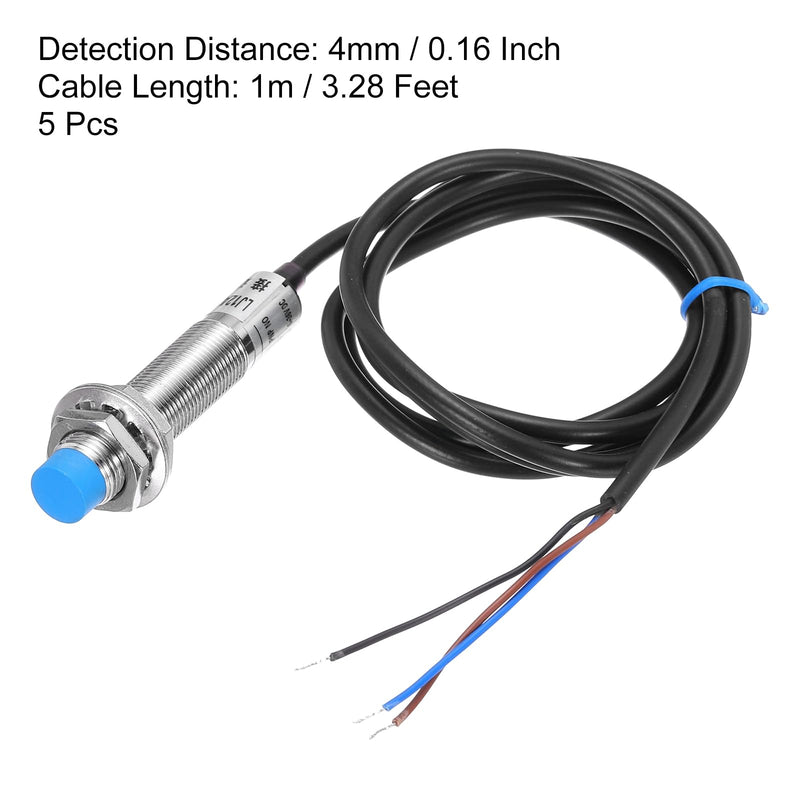 MECCANIXITY M12 Approach Sensor Inductive Proximity Sensor Switch NO Normally Open PNP 4mm Detection Distance, DC 6-36V LJ12A3-4-Z/BY, 3.3ft, 5Pcs 5