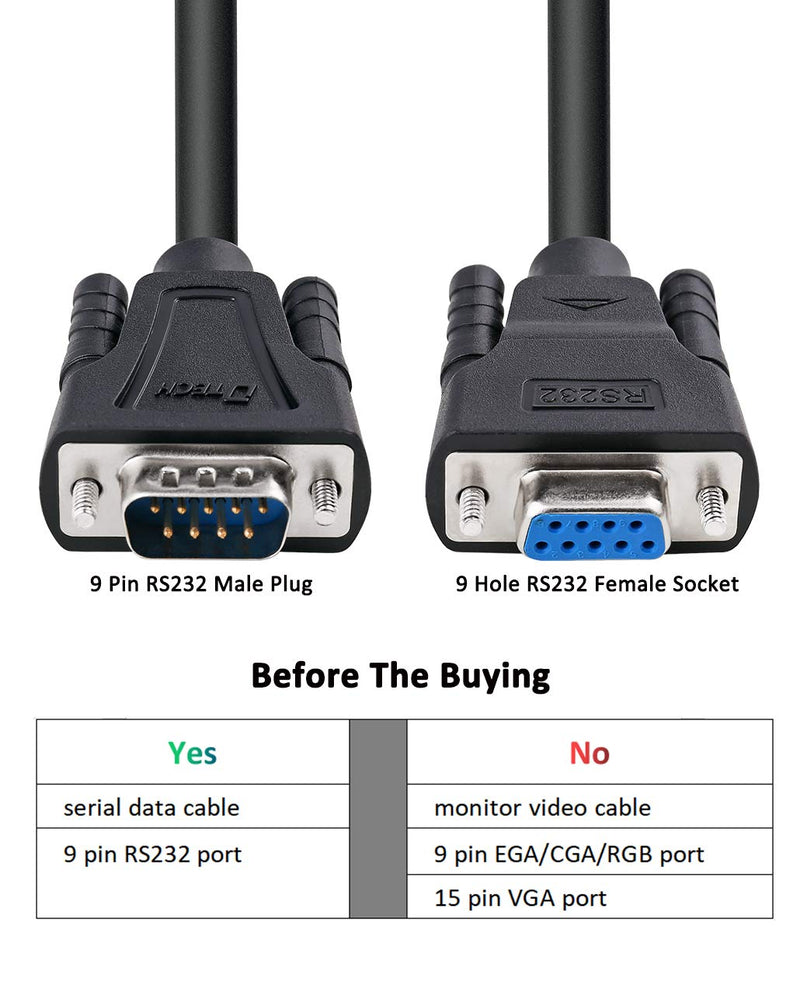 DTech DB9 RS232 Serial Cable Male to Female Null Modem Cord Full Handshaking 7 Wire Crossover for Data Communication (1.5 Feet, Black) 1.5ft