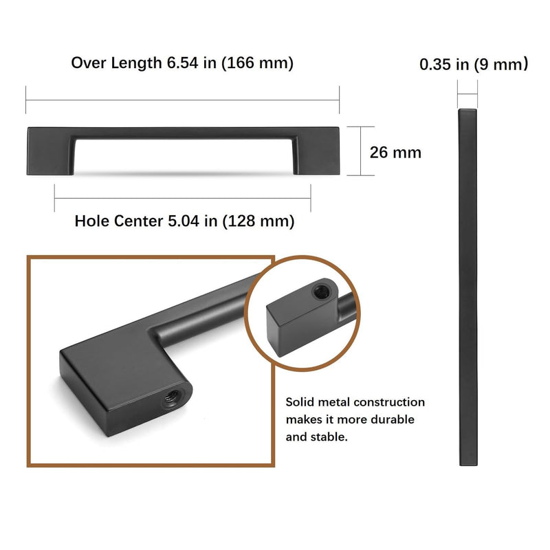 10 Pack Oil Rubbed Bronze Cabinet Pulls 5 Inch, Handles for Kitchen Cabinet Hardware, Square Cabinet Handles for Bathroom Dresser Drawer Handles 5"(128mm)