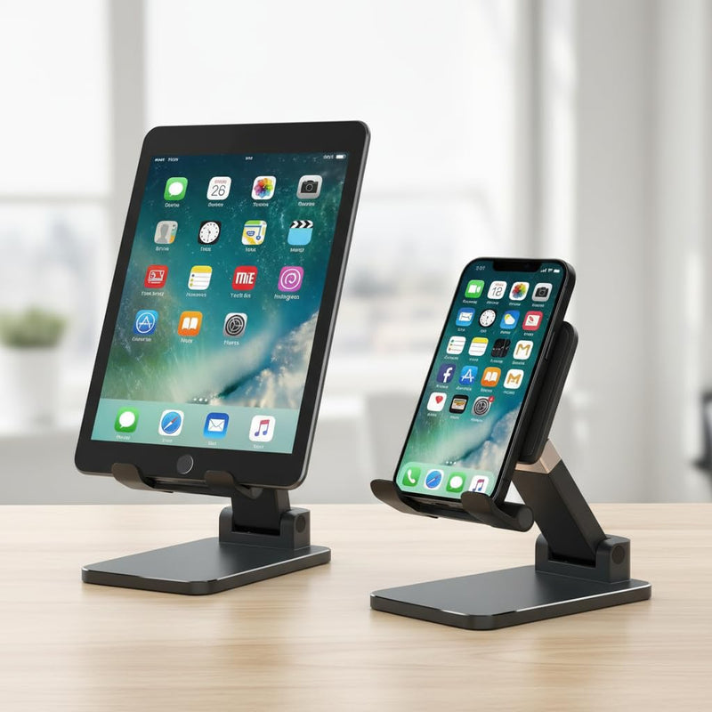 Phone Stand for Desk | Adjustable, Foldable Holder, Stable Base, Non-Slip Design, Compatible with iPhone, Android Phones and Tablets