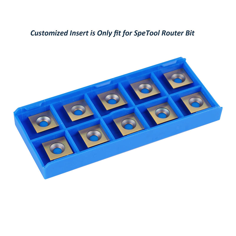 SpeTool 10pcs Squres Carbide Insert Replacement ATS Coating for Spoilboard Surfacing Router Bit(12mmx12mm, 2.2mm Thick), 35 Degree Cutting Angle, Straight -Hole