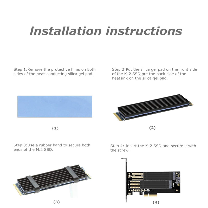 Dual M.2 PCIE Adapter for SATA or PCIE NVMe SSD with advanced heat sink solution,M.2 SSD NVME (m key) and SATA (b key) 22110 2280 2260 2242 2230 to PCI-e x 4 Host Controller Expansion Card