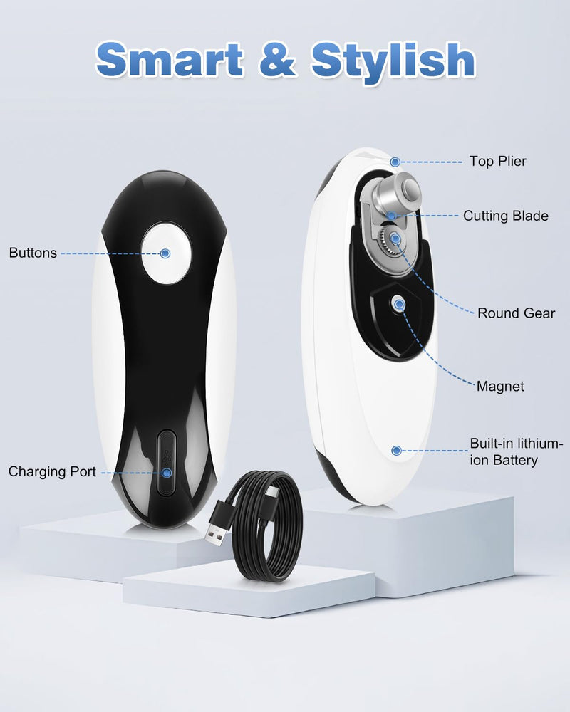 Auto Stop Electric Can Opener - Rechargeable Can Openers Smooth Edge for Seniors,One Touch Cut Opener Handsfree for Kitchen Portable for Any Size Cans Black White
