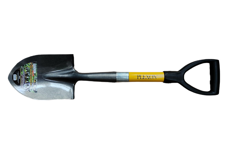 Plexon Mini Transfer Shovel 27" – Fiberglass Handle, 50Mn Steel Blade, D-Grip – Compact Spade for Car Emergency, Camping, Garden & Sand Round