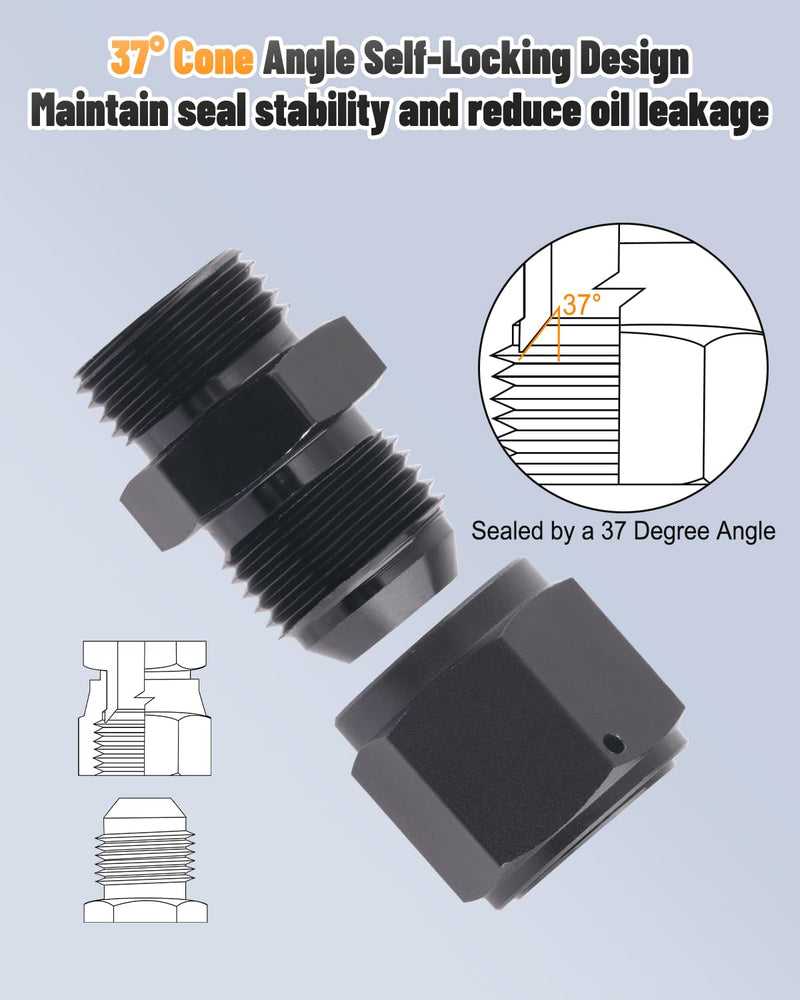 6 Pcs 6AN Flare Cap Block off Fitting Plug, 6AN Female Flare Cap Aluminum Alloy Heavy-Duty Hex Adapter Black Female Cap