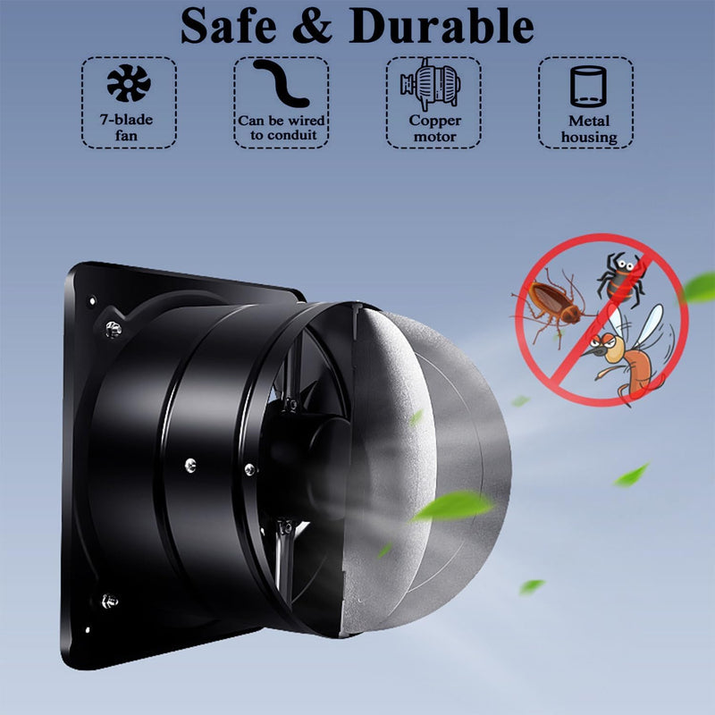 4 inch Exhaust Fan Metal Iron Ventilation Extractor, Silence with Anti-backflow Check Valve Window and Wall Mount Vent Fans for Home Office Kitchen Bathroom Grow Tent Garage Black 4 inch