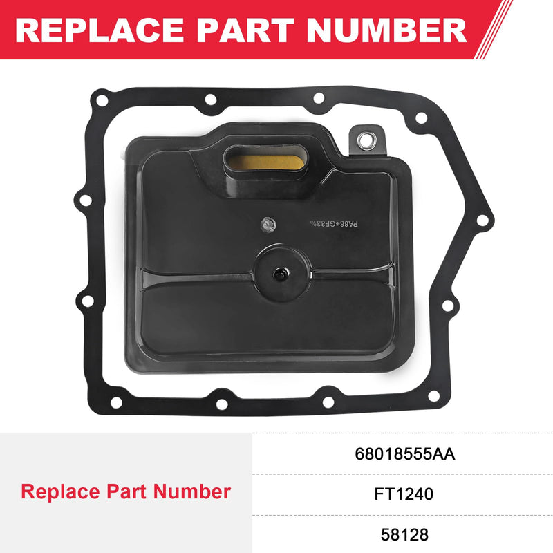 62TE Automatic Transmission Filter with Gasket Kit Fits for Dodge Grand Caravan Avenger Ram ProMaster Chrysler Town & Country 200 Replaces# 68018555AA FT1240 58128