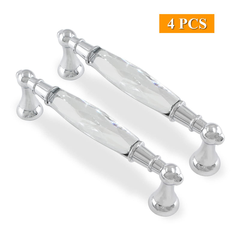 Uenhoy 4 Pcs Crystal Cabinet Pulls Handles 5 Inch Hole Spacing Chrome Silver Glass Handle Pulls Modern Crystal Drawer Pulls Bar Cabinet Pulls 128mm Hole Spacing