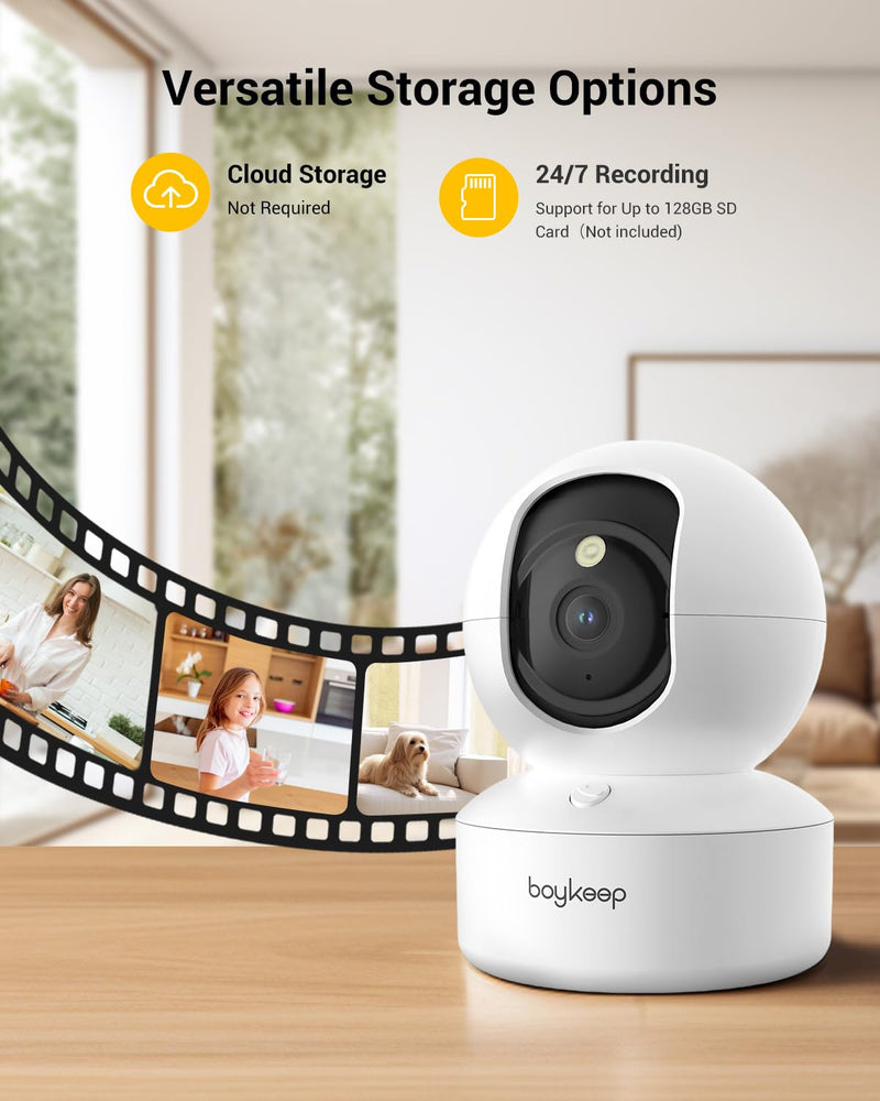 BoyKeep 2K Pet Camera, Indoor Security Camera, 5G/2.4GHz WiFi Cameras for Baby Dog with Phone App, 360° Pan & Tilt, 2-Way Audio, Color Night Vision, New Version w/Cloud Storage (White-2 Pack) White-2 Pack