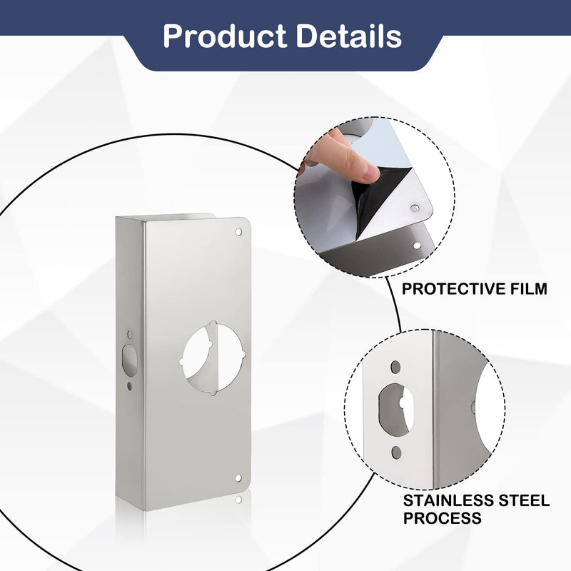 Door Reinforcement Plate, Stainless Steel, Fits 1-3/4" Doors, 2-3/8" Backset, Lock and Door Reinforcer Security, Door Knob/Lock/Latch/Deadbolt Cover Plate, Reinforce and Repair Wood/Metal Doors SHL-60-45 Satin Nickel