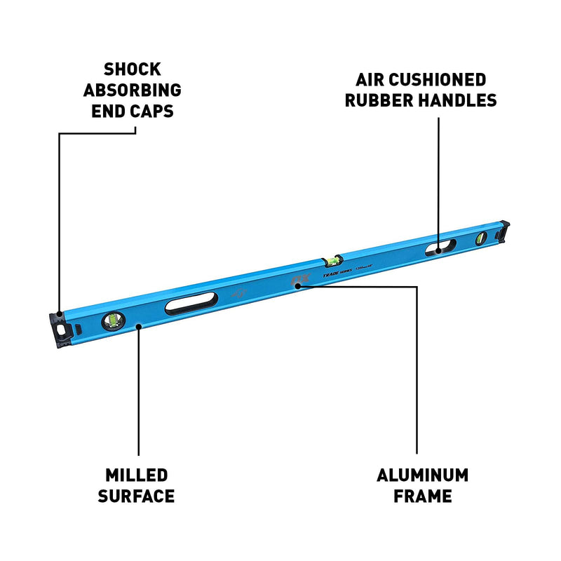 OX Trade 4 Foot Level Box Beam - 48 Inch Level Aluminum Body - Magnified Vial 4ft Levels with Shock Absorbing End Caps - Soft Grip Handle Leveler Tool - Nivel De 4 Pies 48 inches