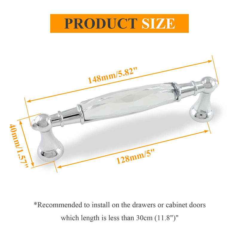 Uenhoy 4 Pcs Crystal Cabinet Pulls Handles 5 Inch Hole Spacing Chrome Silver Glass Handle Pulls Modern Crystal Drawer Pulls Bar Cabinet Pulls 128mm Hole Spacing