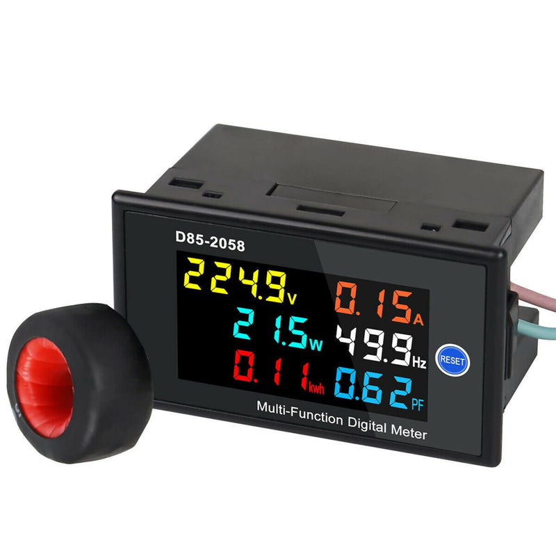 6-in-1 Multi-Function Energy Meter, Large Color LCD Display Panel, AC 80V-300V 100A Digital Voltmeter Ammeter, Power (W/kW) Energy (kWh) Frequency Hz Power Factor (PF) Detector with 100A CT 6 in 1 Meters