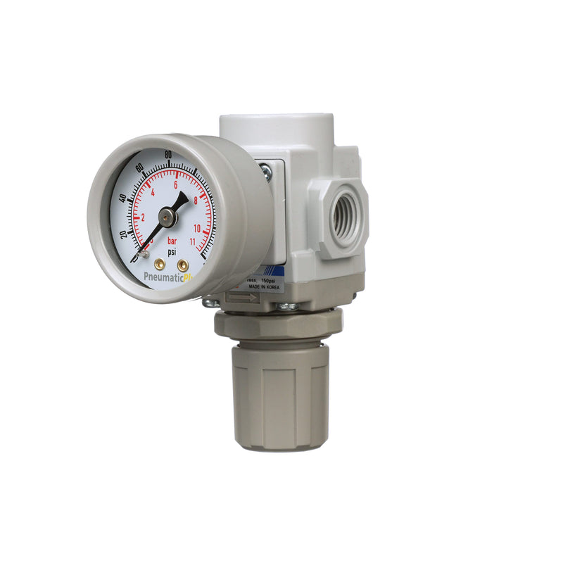 PneumaticPlus SAR200-N02BG Miniature Compressed Air Pressure Regulator 1/4" NPT - Bracket, Gauge
