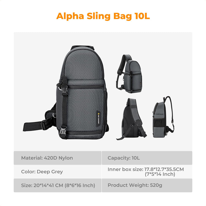K&F Concept Camera Sling Bag Crossbody Bag Camera Shoulder Backpack DSLR/SLR/Mirrorless Photography Bags Compatible with Canon/Nikon/Sony/Fuji/Gopro/DJI Grey