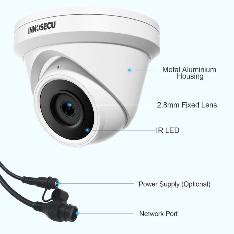 UltraHD 8MP PoE Camera, Security IP Dome Camera Outdoor Indoor, IP67, Built-in Mic, 2.8mm Lens Wide Angle 110°, Night Vision 100ft, Face Detection, Human&Vehicle Detection, IND8BR93A 8MP WHITE