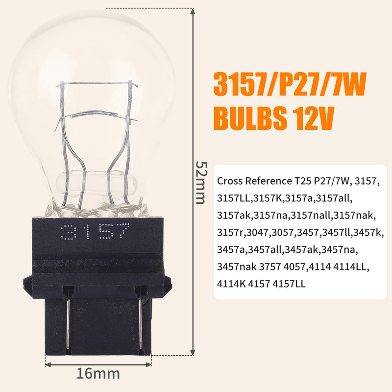 3157 P27/7W 12V Car Halogen Light Bulbs 3000K 3457 3157NA Miniature Turn Signal Bulbs Rear Tail/Brakes/Reverse/Running Light Long-Life Bulb Replacement for Jeep/Ford Trucks SUV