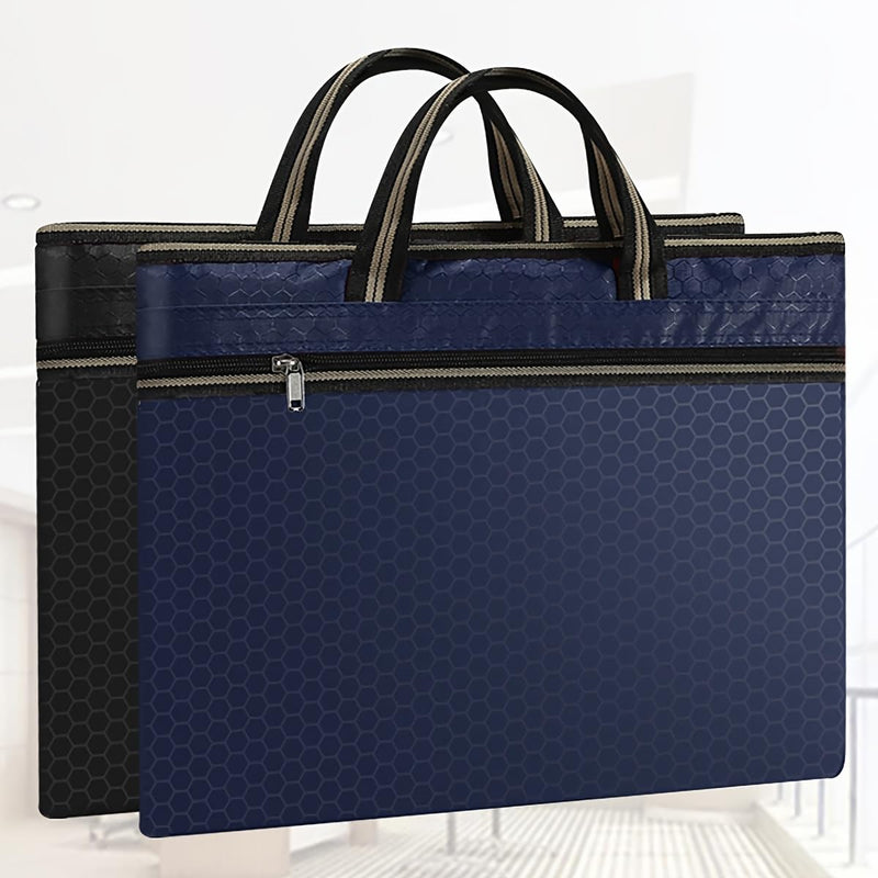 Oxford Document Bag Double Layer Zippered Laptop Handbag with Handles Dual Compartment for Business Office Meetings Travel Blue