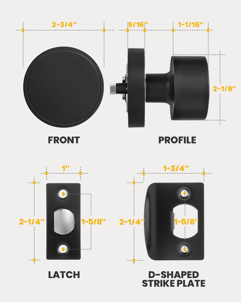 Goldenwarm Black Closet Door Knobs, Zinc-Alloy Matte Black Interior Passage Door Knobs, Heavy Duty Round Indoor Doorknobs, Interior Doorknobs for Closet, Hallway, 1 Pack