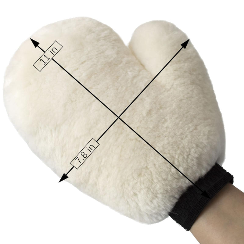 Gracefur Ultra-Soft Sheepskin Grooming Mitts for Horses – 2-in-1 Lambswool Applicator Wipe Mitt for Tack, Saddle & Boot Cleaning, Leather Care – Perfect Washing Gloves for Sensitive Horses(White) White