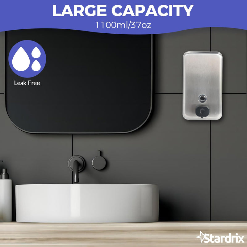 Heavy Duty Stainless Steel Wall Mount Soap Dispenser, 1100ml/37oz, with Corrosion Proof Lining and Anti-Leak Pump for Commercial & Home Bathroom Kitchen(Vertical) Vertical