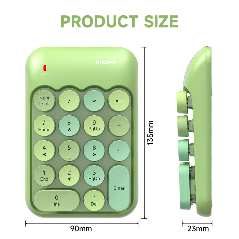 MOFII Wireless Number Pads - Green Numeric Keypad 18 Keys USB 2.4G Round Keycap Colorful Extensions Keypads, Financial Accounting Portable Numpad 10 Key for Laptop/PC/Notebook/Surface Pro