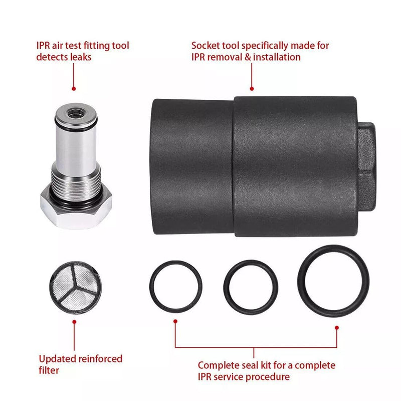 6.0 IPR Valve Socket & Oil Rail Adapters Kit & 6.0 High Pressure Oil Pump IPR Valve Air Test Fitting Tool with Seal Kit, Fits for Ford 6.0L Powerstroke Diesel Engine, Pack of 8
