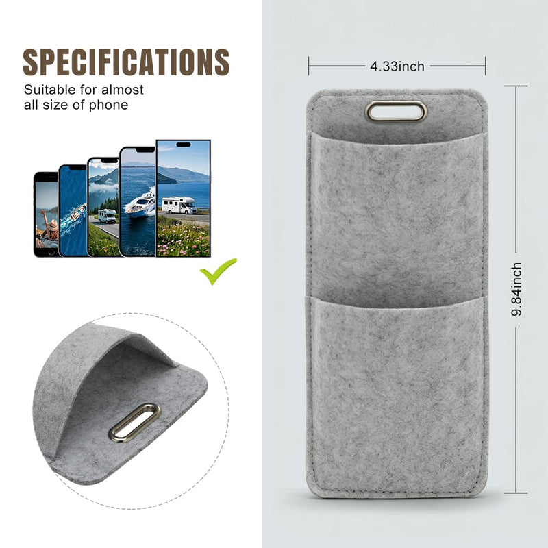 Phone Holder Wall Mount, 2 Pcs Phone Organizer for Home, RV, Camper | Two Pockets Wall Holder for Phone, Sunglasses Storage, Felt Material