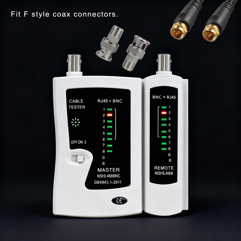 Coaxial(Coax) Tester Portable BNC RJ59 and F-Style RJ45 Ethernet CAT5/CAT6/Coax Continuity Cable Tester Wire Checker Tool,with F Female Adapters